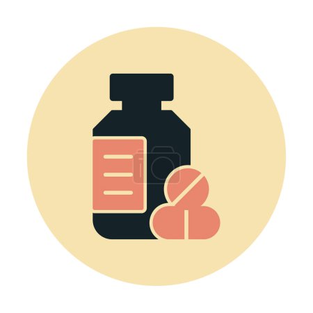 Ilustración de Frasco de la medicina con pastillas, píldoras médicas icono, vector de ilustración - Imagen libre de derechos