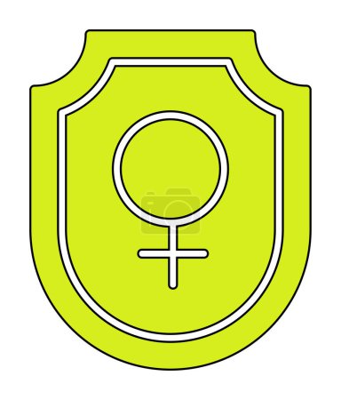 Téléchargez les illustrations : Bouclier avec symbole de genre féminin, concept de sécurité des femmes, icône féministe, illustration vectorielle - en licence libre de droit