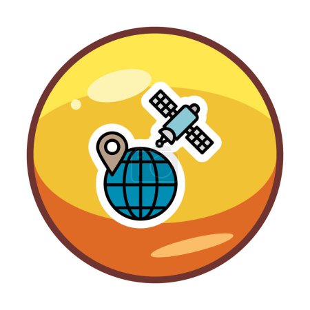 Téléchargez les illustrations : Planète Terre avec système satellite icône vectoriel illustration - en licence libre de droit