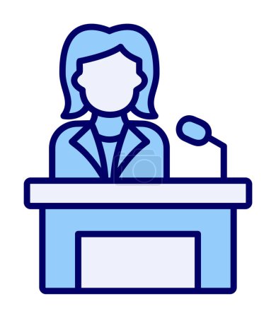 Téléchargez les illustrations : Femmes prononçant un discours au stand icône, illustration vectorielle - en licence libre de droit