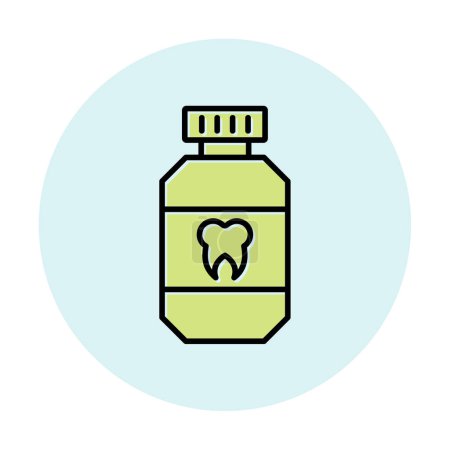 Téléchargez les illustrations : Bouteille de bain de bouche avec icône de signe dentaire, illustration vectorielle - en licence libre de droit