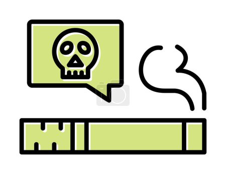 Téléchargez les illustrations : Crâne plat avec icône de cigarette. illustration vectorielle - en licence libre de droit