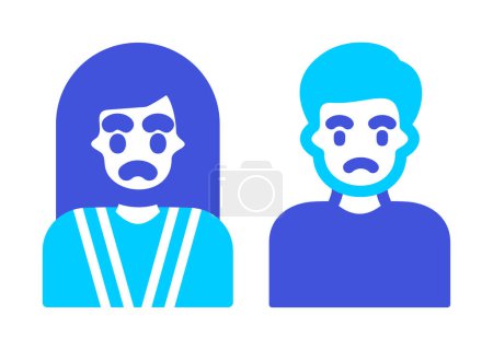 Téléchargez les illustrations : Illustration vectorielle de triste homme et femme icône, réfugiés - en licence libre de droit