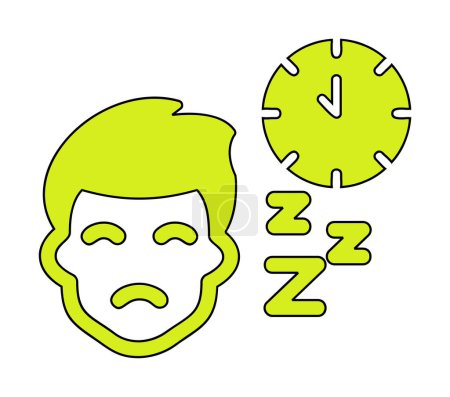 Illustration for Sleeping male face with clock,  vector illustration - Royalty Free Image