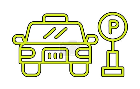 Téléchargez les illustrations : Voiture près de l'icône de panneau de stationnement dans l'illustration vectorielle cercle - en licence libre de droit