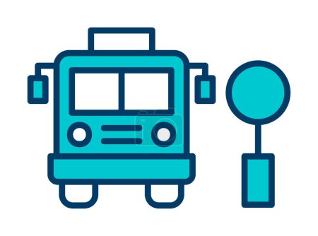 Téléchargez les illustrations : Bus Stop vecteur icône plate icône - en licence libre de droit