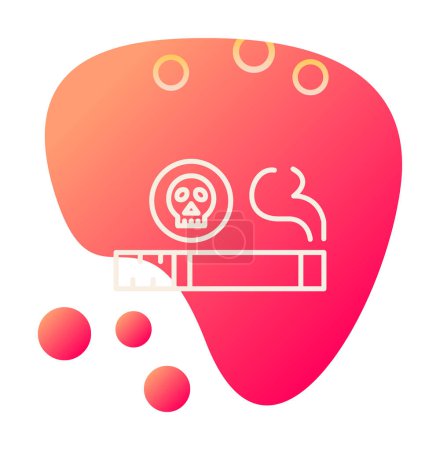 Ilustración de Cráneo de contorno plano simple con icono de cigarrillo - Imagen libre de derechos