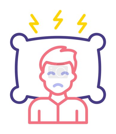 Ilustración de Hombre en una almohada, vector concepto de insomnio - Imagen libre de derechos