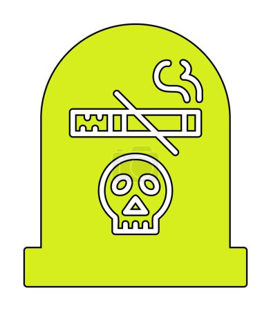 Ilustración de Cráneo plano con cigarrillo e icono de tumba - Imagen libre de derechos