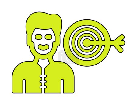 Téléchargez les illustrations : Homme sur le fond d'une cible avec une illustration vectorielle icône flèche - en licence libre de droit