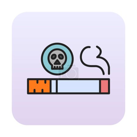 Ilustración de Cráneo de contorno plano simple con icono de cigarrillo - Imagen libre de derechos
