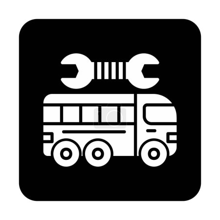 Téléchargez les illustrations : Bus avec icône vectorielle clé. vecteur de dessin animé - en licence libre de droit