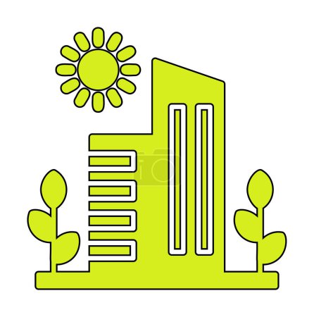 Ilustración de Sol, plantas y edificios ilustración vectorial. Concepto Ciudad Verde - Imagen libre de derechos