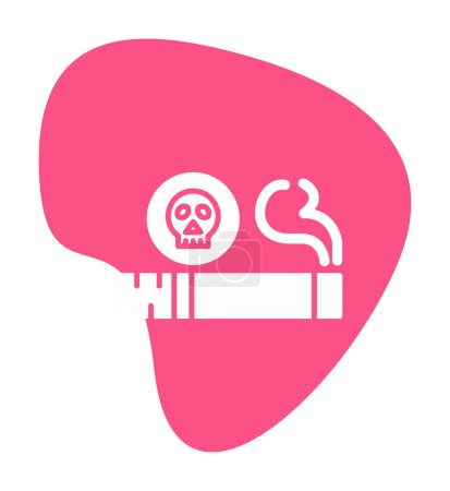 Téléchargez les illustrations : Crâne simple contour plat avec icône de cigarette - en licence libre de droit