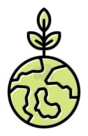 Téléchargez les illustrations : Planète Terre et feuilles vectorielles illustration design. Concept Go Green - en licence libre de droit