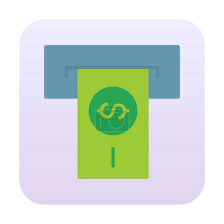 Téléchargez les illustrations : Retirer de l'argent de l'icône de ligne de fente de guichet automatique dans la conception simple sur un fond blanc - en licence libre de droit