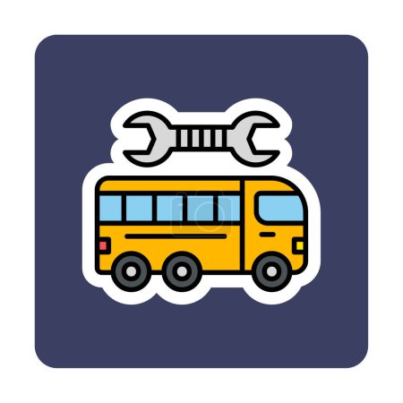 Ilustración de Bus con icono de vector de llave inglesa. vector de dibujos animados - Imagen libre de derechos