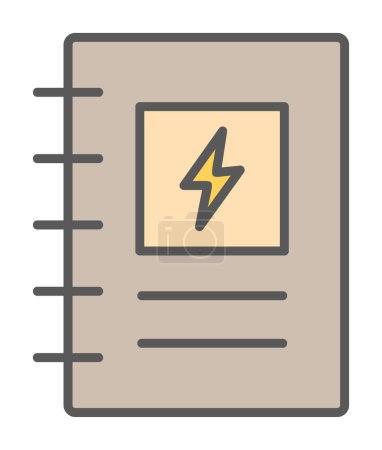notepad with lightbolt icon, research concept, vector illustration