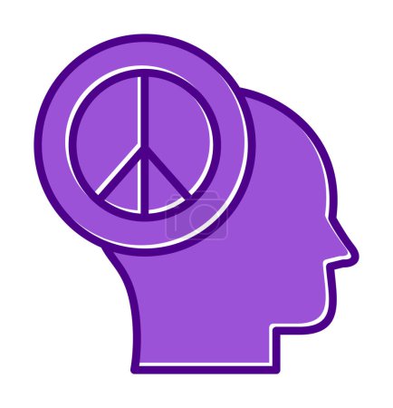 Téléchargez les illustrations : Icône de tête avec symbole de paix, illustration vectorielle design simple - en licence libre de droit