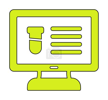 Téléchargez les illustrations : Tube à essai et icône écran d'ordinateur en arrière-plan isolé de style tendance. Informatique - en licence libre de droit