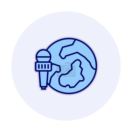 Illustration for Earth planet with microphone icon, simple vector illustration. News - Royalty Free Image