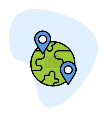 Illustration for Vector illustration of earth globe with location pins icon, world tourism concept - Royalty Free Image