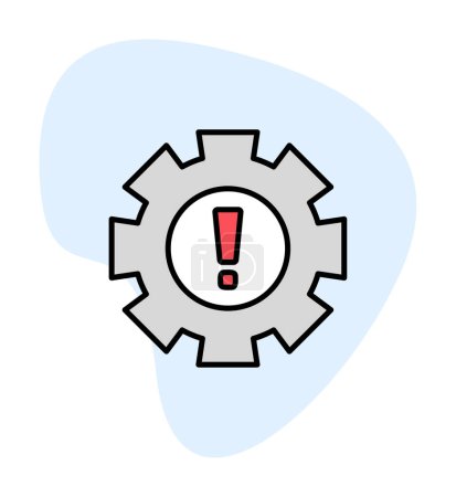 Illustration for Vector illustration of Warning flat icon with cogwheel and exclamation sign - Royalty Free Image