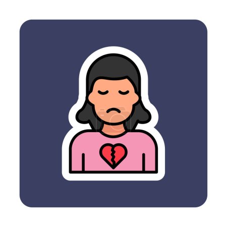 Ilustración de Personaje femenino plano con corazón roto y cara triste - Imagen libre de derechos
