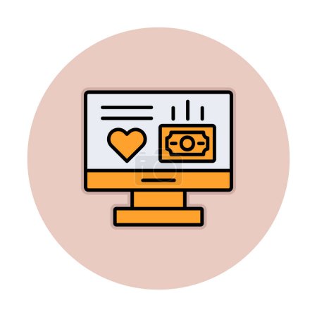 Téléchargez les photos : Moniteur d'ordinateur avec argent et icône web coeur, illustration vectorielle - en image libre de droit