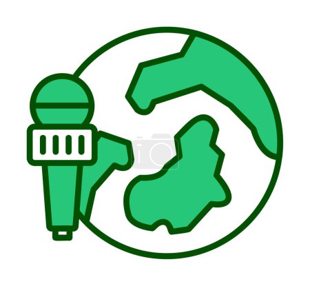 Illustration for Earth planet with microphone icon, simple vector illustration. News - Royalty Free Image