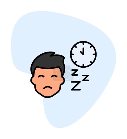Téléchargez les photos : Visage masculin endormi avec horloge, illustration vectorielle - en image libre de droit