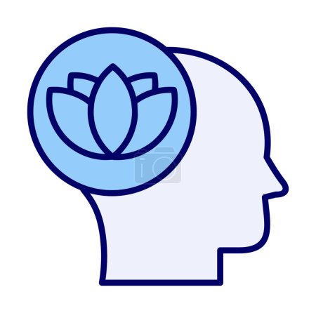 Téléchargez les illustrations : Tête avec icône de fleur de lotus, illustration vectorielle design simple - en licence libre de droit