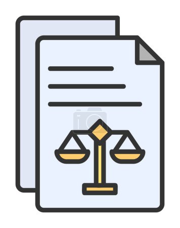 Rechtsdokumente sind das Icon. Zeichen der Gerechtigkeit. Urteil doc Symbol. Vektorillustration 