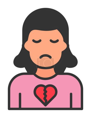 mujer triste con corazón roto icono