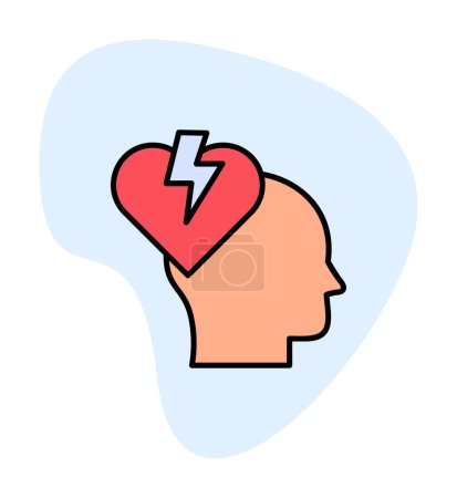 Téléchargez les illustrations : Human head and broken heart flat color vector icon design - en licence libre de droit