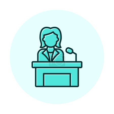 Téléchargez les illustrations : Femmes prononçant un discours au stand icône, illustration vectorielle - en licence libre de droit