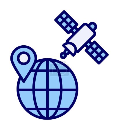 Illustration for Earth planet with satellite system icon vector - Royalty Free Image