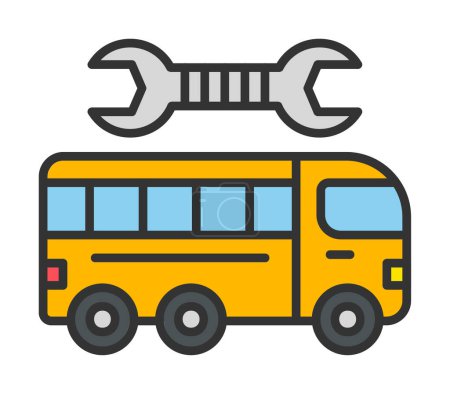 Foto de Bus con icono de vector de llave inglesa. vector de dibujos animados - Imagen libre de derechos