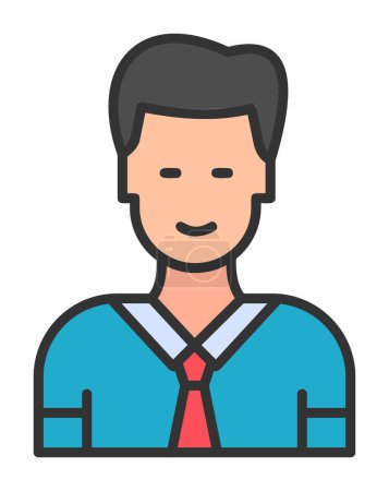 Téléchargez les illustrations : Icône simple de ligne de gestionnaire plat. Homme en cravate. - en licence libre de droit