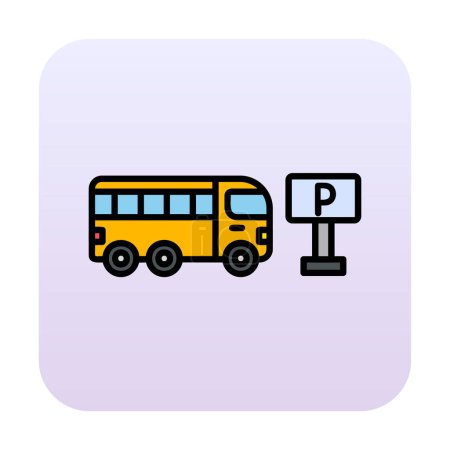 Téléchargez les illustrations : Illustration vectorielle de l'icône de stationnement d'autobus - en licence libre de droit