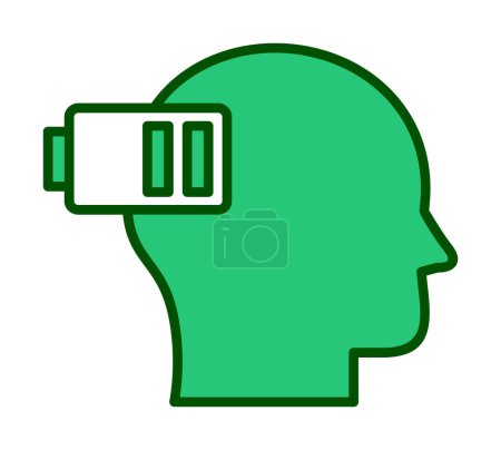 Ilustración de Cabeza humana con signo de batería baja, concepto de hombre agotado, ilustración vectorial - Imagen libre de derechos