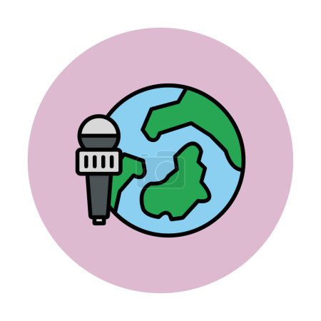 Ilustración de Planeta tierra con icono de micrófono, ilustración vectorial simple. Noticias - Imagen libre de derechos