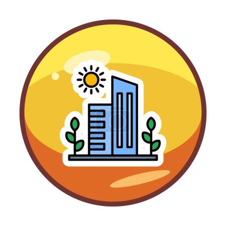 Téléchargez les illustrations : Soleil, plantes et bâtiments illustration vectorielle. Concept de ville verte - en licence libre de droit