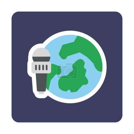 Ilustración de Planeta tierra con icono de micrófono, ilustración vectorial simple. Noticias - Imagen libre de derechos