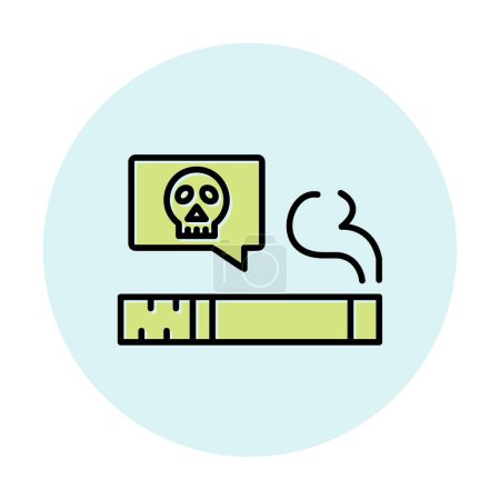 Téléchargez les illustrations : Crâne plat simple avec icône de cigarette. vecteur - en licence libre de droit