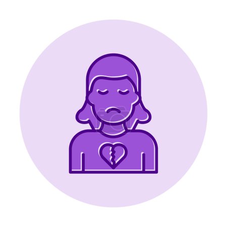 mujer triste con ilustración de icono de corazón roto 