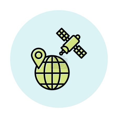 Illustration for Earth planet with satellite system icon vector - Royalty Free Image