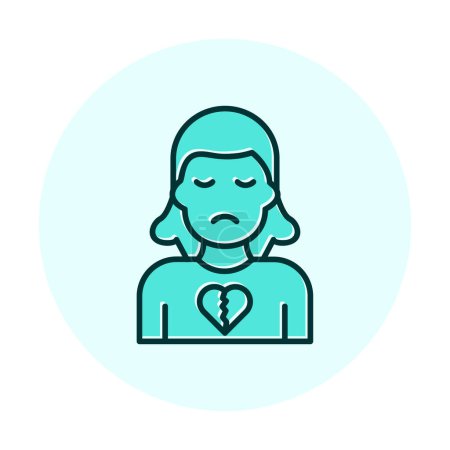 Ilustración de Mujer triste con ilustración de icono de corazón roto - Imagen libre de derechos