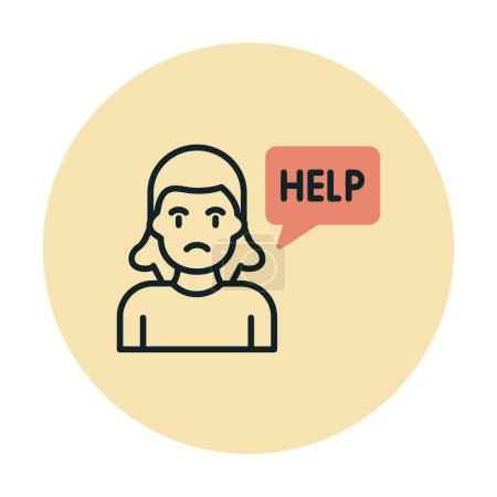 Illustration for Sad woman with help speech bubble icon, vector illustration - Royalty Free Image