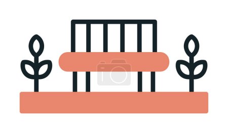 Illustration for Park garden bench icon. flat color design. vector illustration - Royalty Free Image